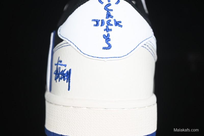 Nike Travis Scott x Fragment Design x Air Jordan 1 Low OG SP AJ1 Stussy Collaboration - Black Blue Line Low Top Casual Sneakers - SJ2068-113