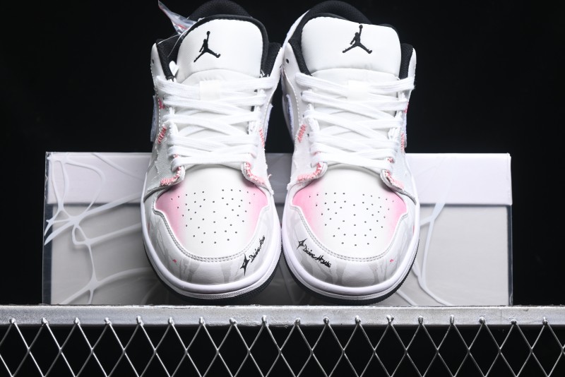 Nike Air Jordan 1 Low Retro Basketball Shoes - Panda Mischief Qixi Theme with Special Graffiti Design - 553558-132