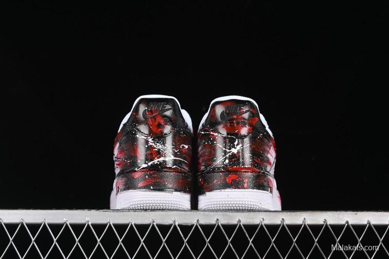 Nike Air Force 1 '07 Low Casual Sneakers with 2D Black and White Hand-Painted Blood Night Stitching Design - CW8822-011