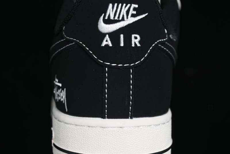Nike Air Force 1 '07 Low Stussy Collaboration - Black White Mini Swoosh Low-Top Casual Sneakers - SJ6698-010