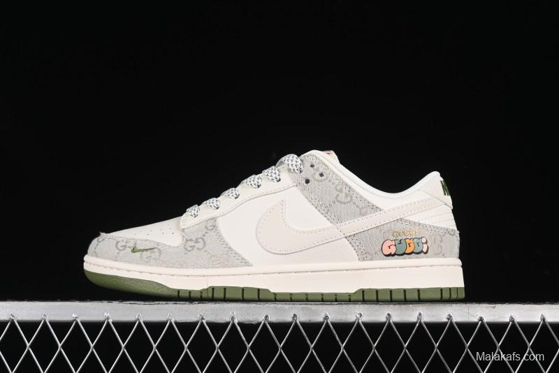 Nike SB Dunk Low Gucci Collaboration - Smoke Green Anniversary High-End Custom Low-Top Casual Skate Shoes - XX2025-389