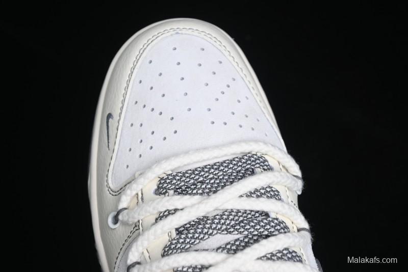 Nike SB Dunk Low Supreme x Stone Island Triple Collaboration - Strap Patch Gray Hook Anniversary High-End Custom Low-Top Casual Skate Shoes - YX5066-203