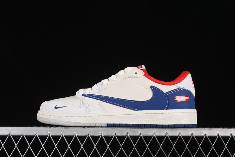Nike Travis Scott x Fragment Design x Air Jordan 1 Low OG SP AJ1 Supreme Collaboration - Blue White Colorway Low Top Casual Sneakers CH6336-016