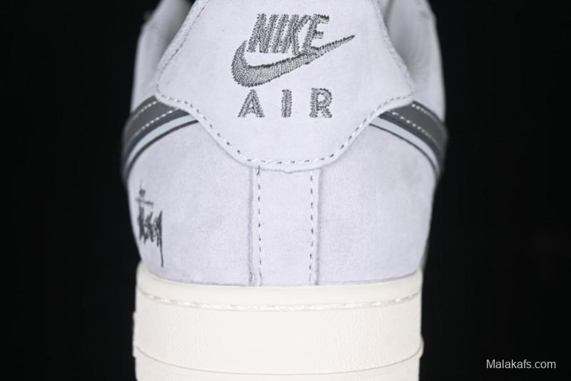 Nike Air Force 1 '07 Low Stussy Collaboration - Pig Grey Swoosh Low-Top Casual Sneakers - XZ3318-066