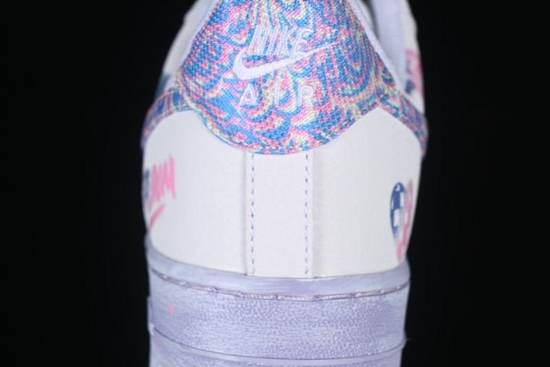 Nike Air Force 1 '07 Low Double Hearts Casual Sneakers with Hand-Drawn Anime Doodle and Pink Blue Hearts - CZ0377-002