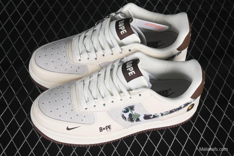Nike Air Force 1 '07 Low Bape Camouflage Swoosh Beige Casual Sneakers - DF0188-030