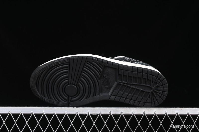 Nike Air Jordan 1 Low Retro Basketball Shoes Custom Stussy Black - FC1688-199