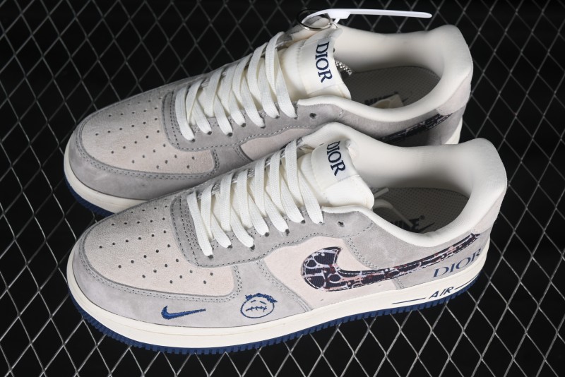Nike Air Force 1 '07 Low Dior Collaboration Grey Blue Ghost Face Casual Sneakers - KK1988-044