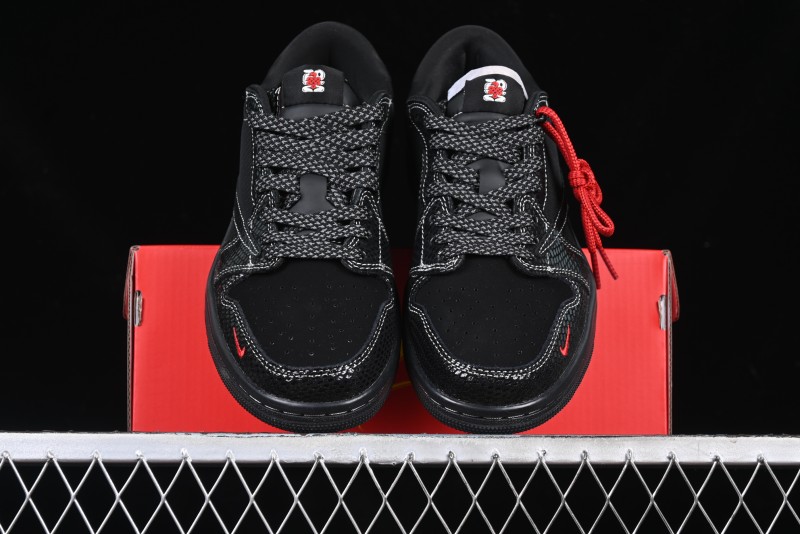 Nike Travis Scott x Fragment Design x Air Jordan 1 Low OG SP AJ1 Year of the Snake Limited Black Snake Web Low Top Casual Sneakers - CH6336-018