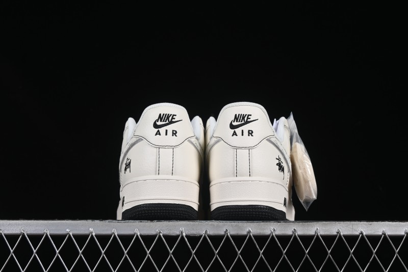 Nike Air Force 1 '07 Low Stussy Collaboration Beige Black Floral Swoosh Casual Sneakers - HH7518-040