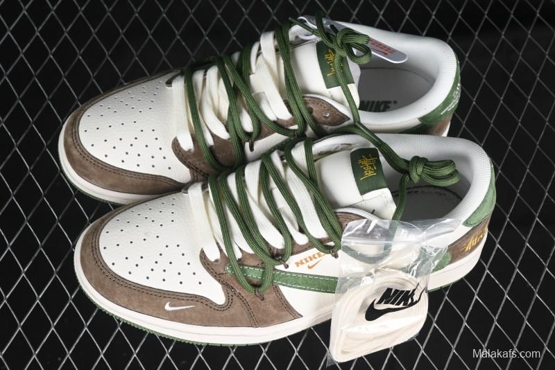 Nike Travis Scott x Fragment Design x Air Jordan 1 Low OG SP AJ1 Stussy Collaboration Suede Green Low Top Casual Sneakers - XS3186-202