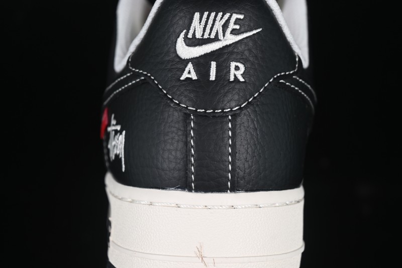 Nike Air Force 1 '07 Low Stussy Supreme Collaboration Dual-Tone Black Red Logo Low-Top Casual Sneakers - HH7518-043
