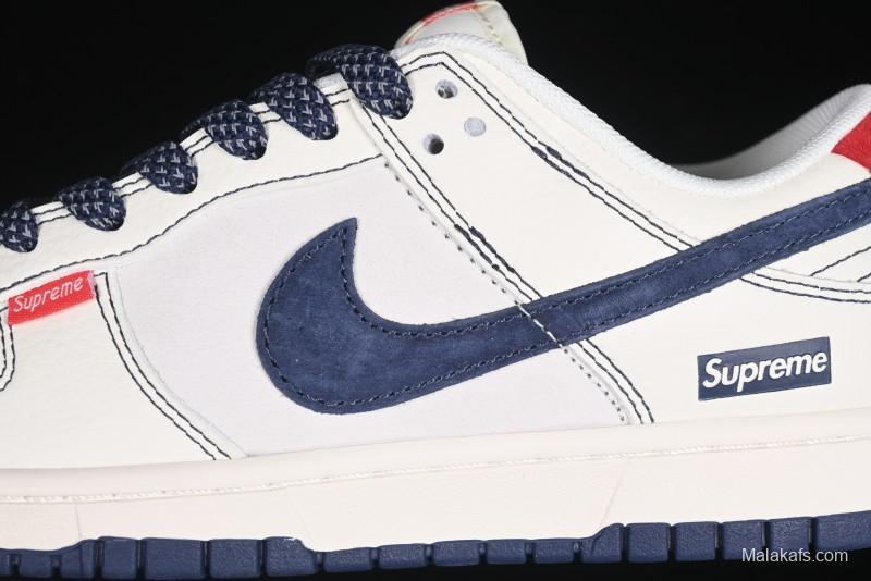 Nike SB Dunk Low Supreme Collaboration Grey Blue Woven Label Anniversary High-End Custom Low-Top Casual Skate Shoes - BB7518-026