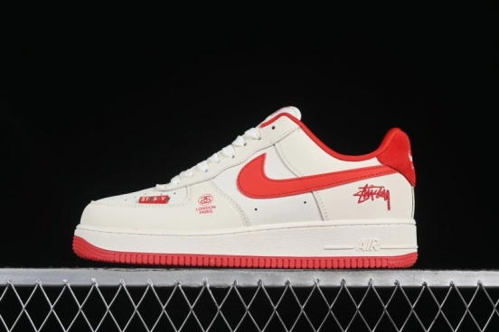 Nike Air Force 1 '07 Low Stussy Collaboration Beige Deep Orange Low-Top Casual Sneakers - DF0188-031