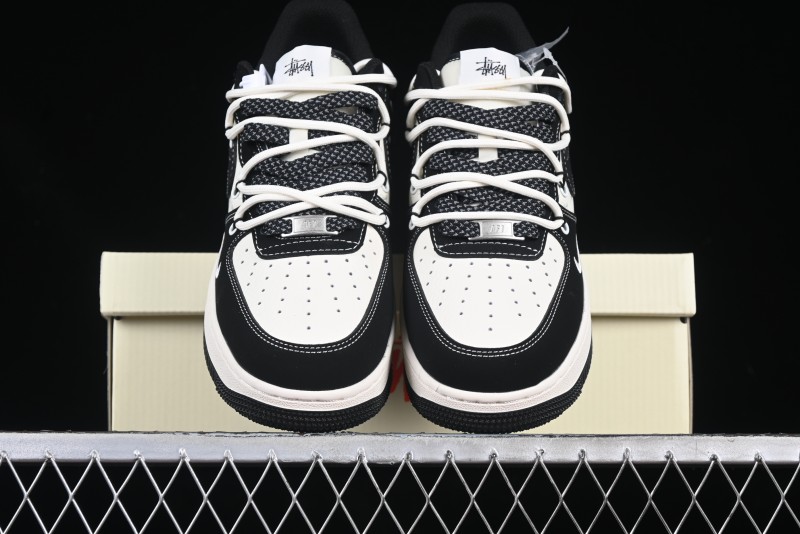 Nike Air Force 1 '07 Low Stussy Collaboration Black White Lace-Up Low-Top Casual Sneakers - SJ1198-108