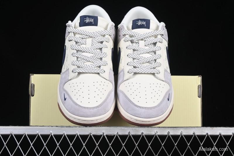 Nike SB Dunk Low Stussy Collaboration Blue Swoosh Gum Sole Anniversary Custom Low-Top Casual Sneakers - XS1086-012