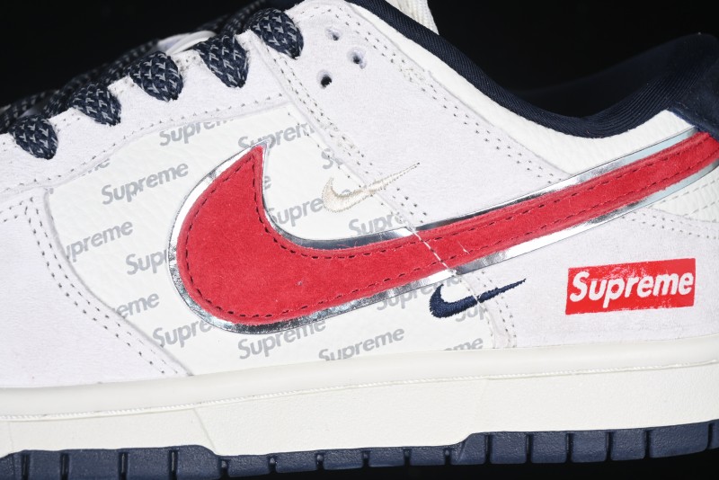 Nike SB Dunk Low Supreme Collaboration - Grey Pig Suede with Red Swoosh Anniversary Custom Edition Low-Top Casual Skate Shoes - CH8311-232