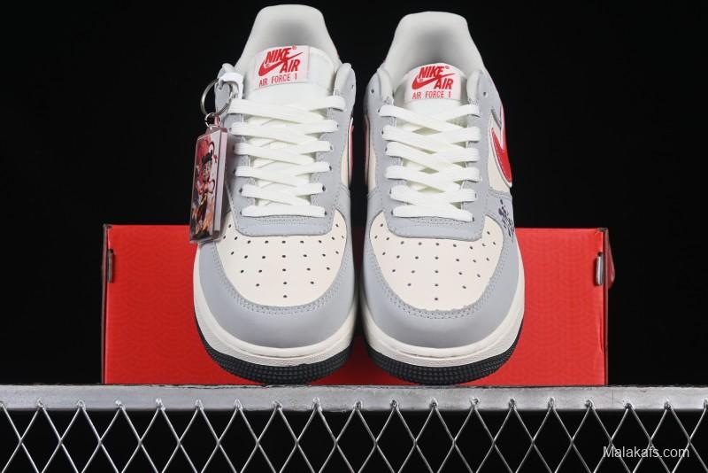 Nike Air Force 1 '07 Low Nezha Collaboration Grey Red Swoosh Casual Sneakers - DF0188-046