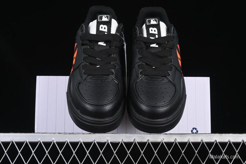 NY Yankees Black Leather Sneakers with Bold Orange Logo