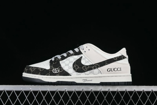 Nike SB Dunk Low Gucci Collaboration Black Denim Anniversary Custom Low-Top Casual Skate Shoes - CH8311-286