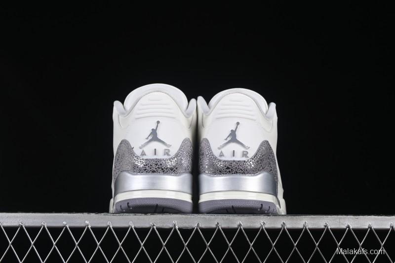 Nike Air Jordan 3 Retro Sneakers Sail Metallic Silver with Elephant Print Accents - CK9246-100