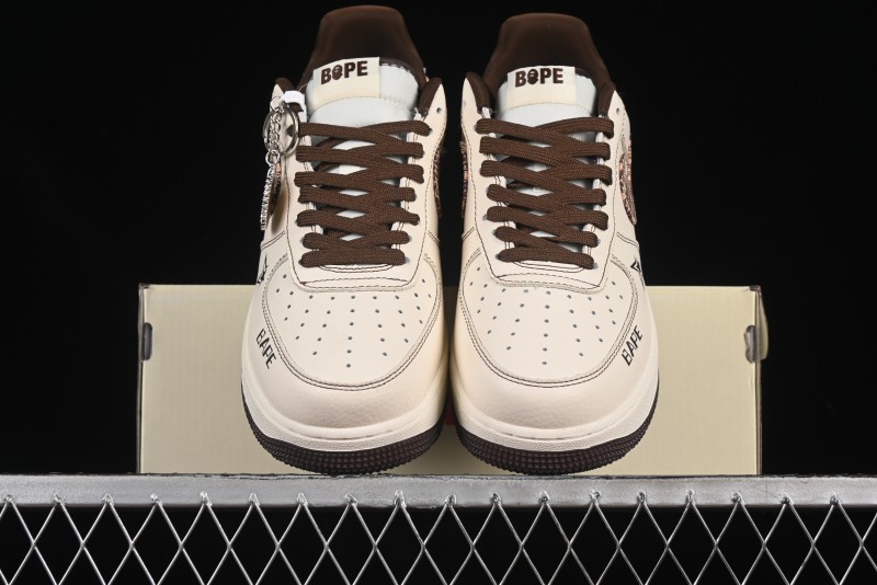 Nike Air Force 1 '07 Low Bape Collaboration Beige Camo Casual Sneakers - DF0188-052