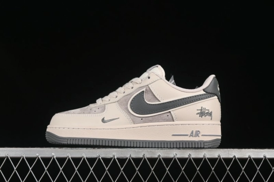 Nike Air Force 1 '07 Low Stussy Collaboration Pig Grey Swoosh Grey Sole Casual Sneakers - XX3168-126