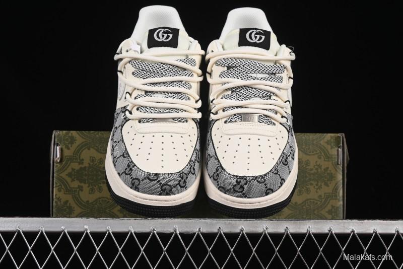 Nike Air Force 1'07 Low Gucci Collaboration Grey Pattern Drawstring Casual Sneakers - YX5066-319