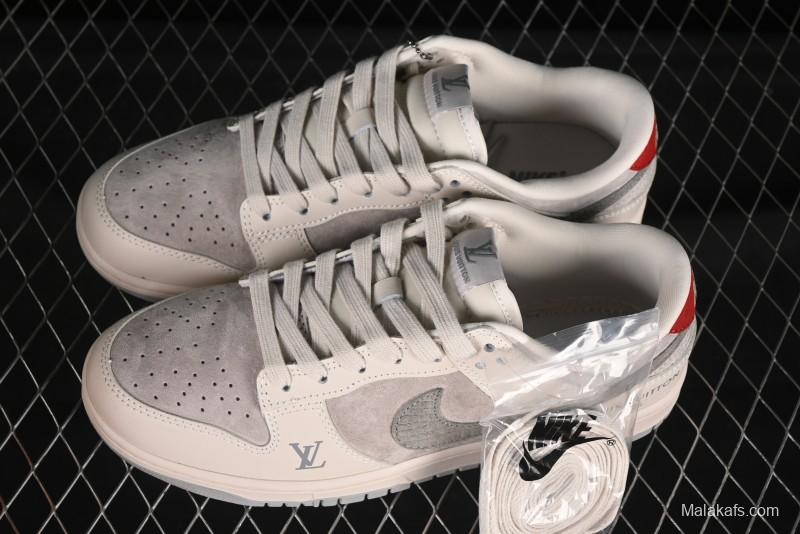Nike SB Dunk Low LV Collaboration Grey Snake Swoosh Anniversary High-End Custom Low-Top Casual Skate Shoes - XX3168-125