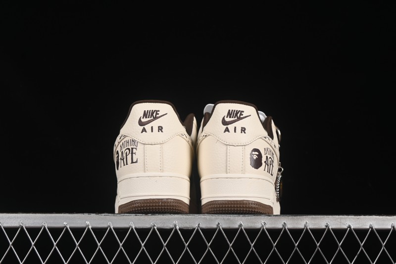 Nike Air Force 1 '07 Low BAPE Collaboration Beige Brown Graffiti Swoosh Casual Sneakers - DF0188-061
