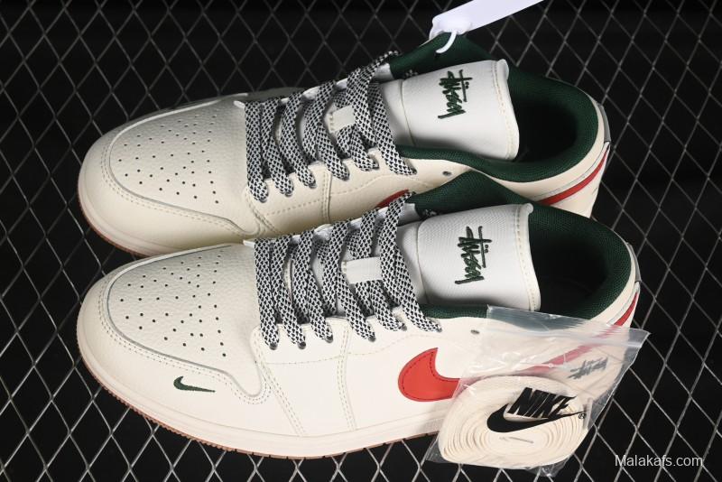 Nike Air Jordan 1 Low Stussy Collaboration Retro Basketball Shoes with 3D Swoosh - XS6086-560