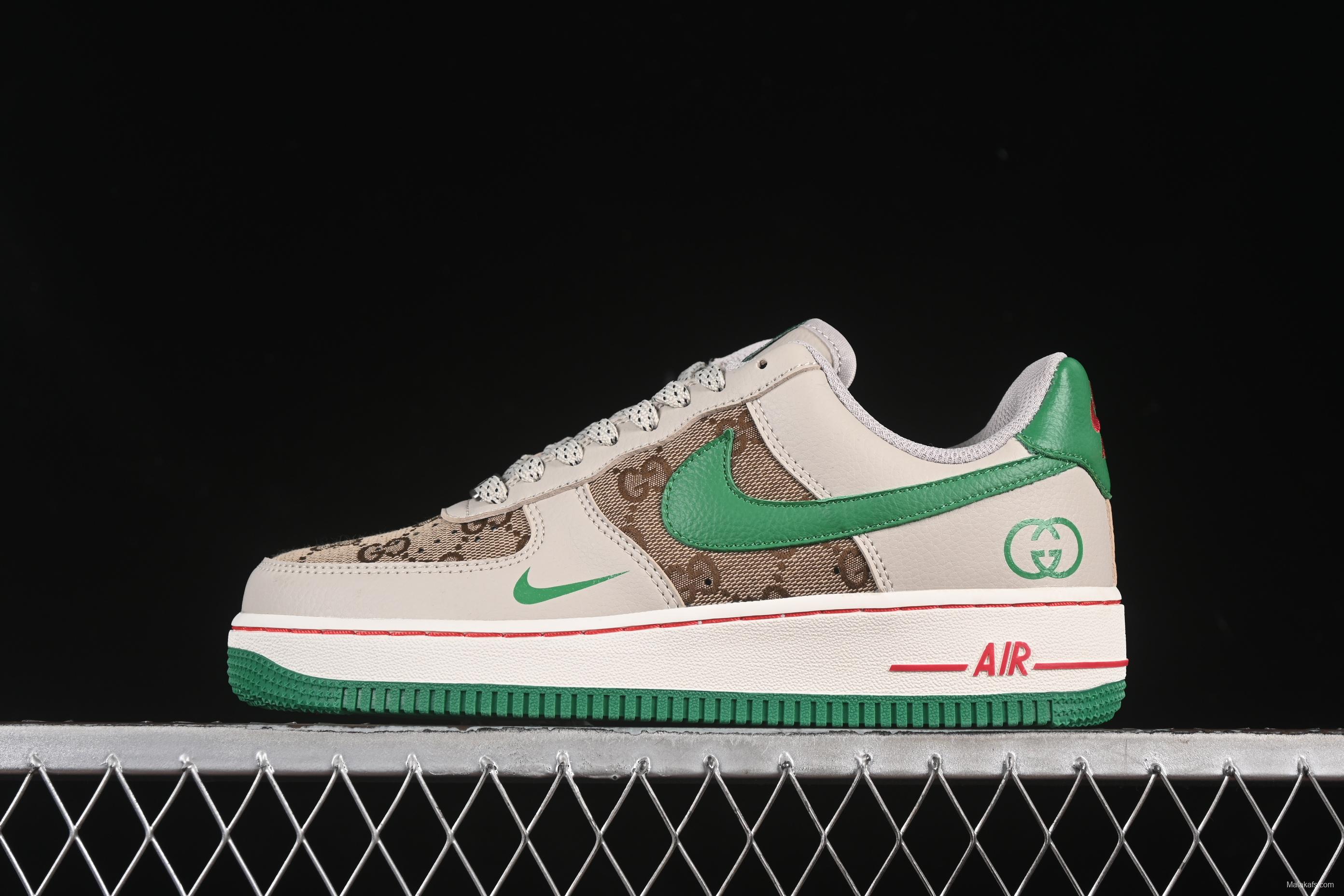 Nike Air Force 1 '07 Low Gucci Collaboration Grey Brown with Green Swoosh Casual Sneakers - LW9279-003