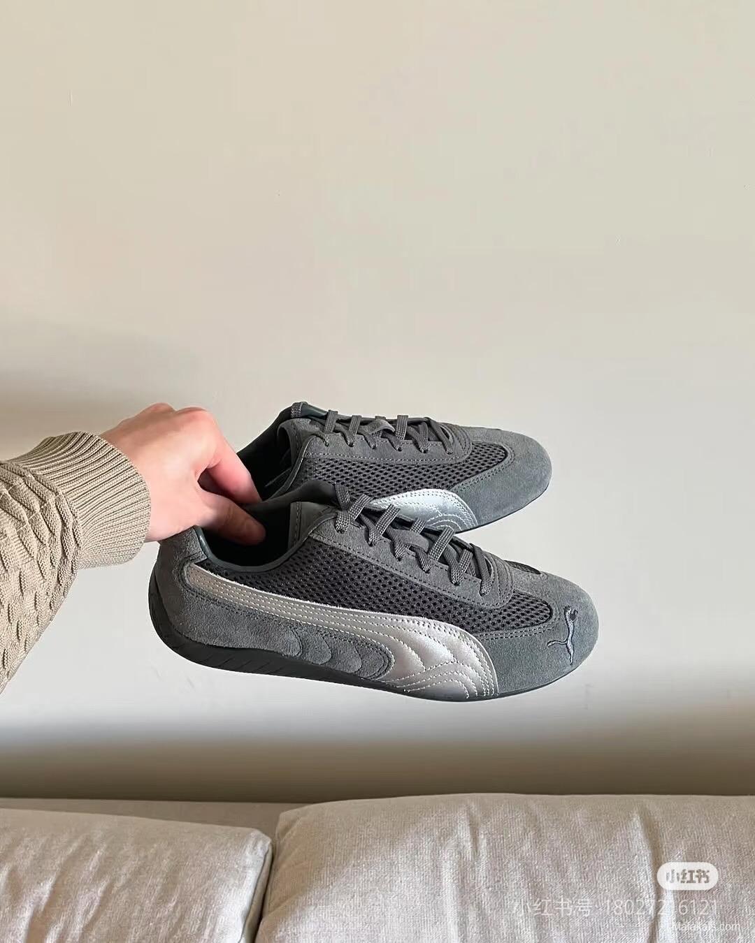 2025 Unisex Puma Cream Grey Suede Mesh Sneakers SPEEDCAT KFY00260