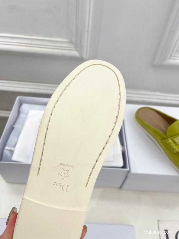 2025/Women Dior Yellow Suede Casual Slip-On Loafers Handmade LY00360(F)