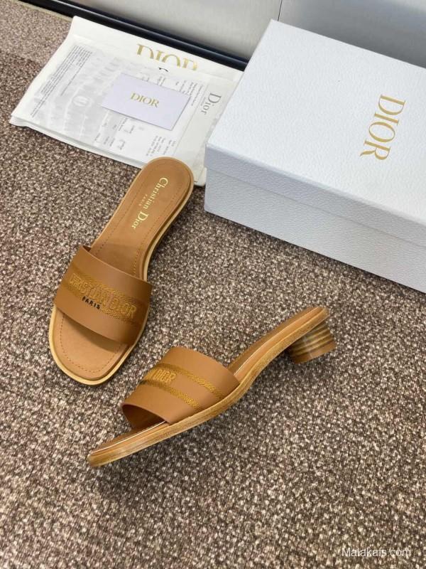 2025 Women Dior Brown Leather Slippers