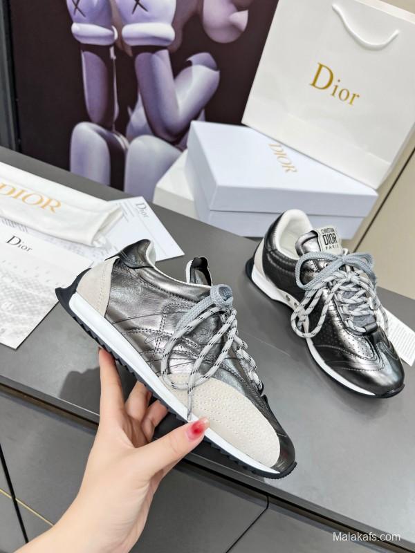 2025 Women Dior Silver Leather Suede Sneakers Christian Dior Paris KFY00310