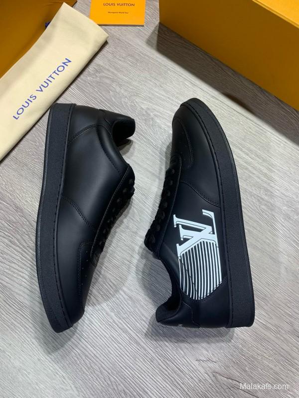 2024 Unisex Louis Vuitton Black Leather Sneakers High Frequency Brand Totem MJ00380