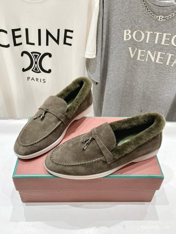 2024 Women LP Brown Suede Loafers With Wool Lining MJ00300