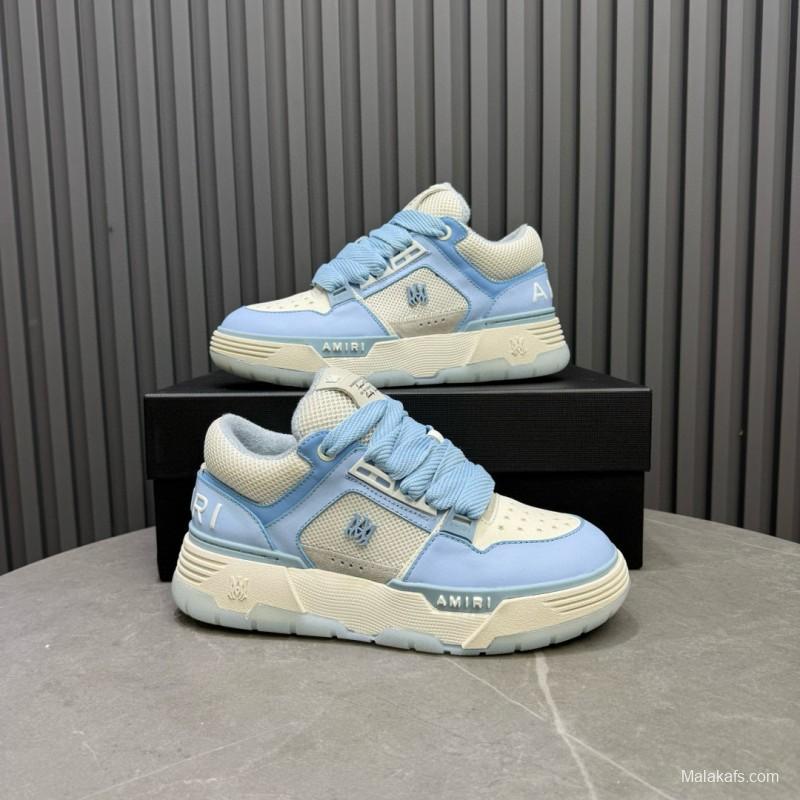 2024 Unisex Amiri Light Blue White Leather Mesh Sneakers MJ00360