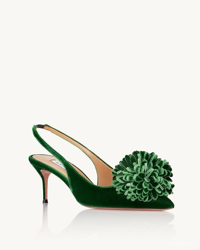 2025 Women Aquazzura Green Velvet Slingback Pumps
