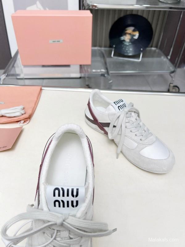 2025 Women Miu Miu Blue Grey Pink Yellow Suede Mesh Sneakers G027