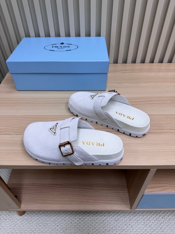 2025 Slippers Prada Light Gray Suede Slippers LY00280