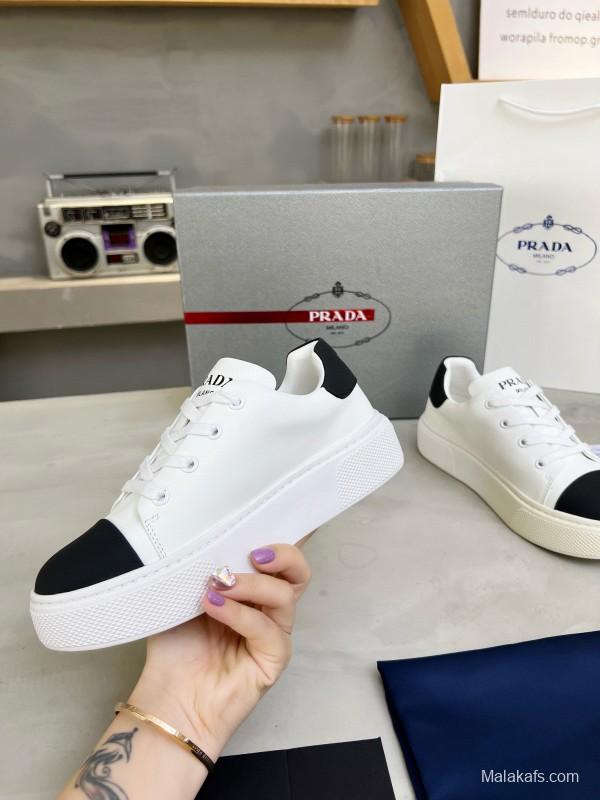 2024 Unisex Prada White Black Leather Sneakers MJ00310