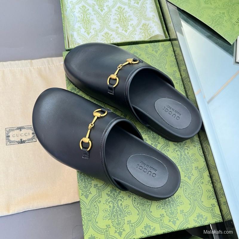 2024 Slippers Gucci Black Leather Slippers