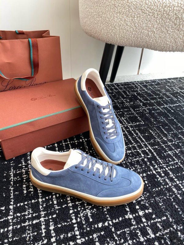 2024 Men Loro Piana Blue Suede Leather Sneakers MJ00320