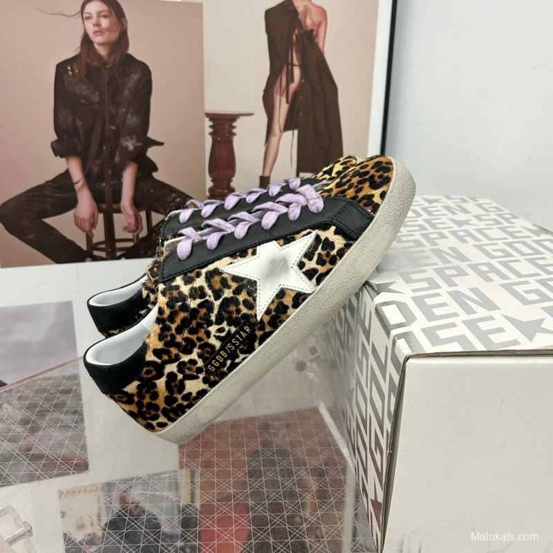 2025 Women GGDB Leopard Black White Leather Suede Sneakers