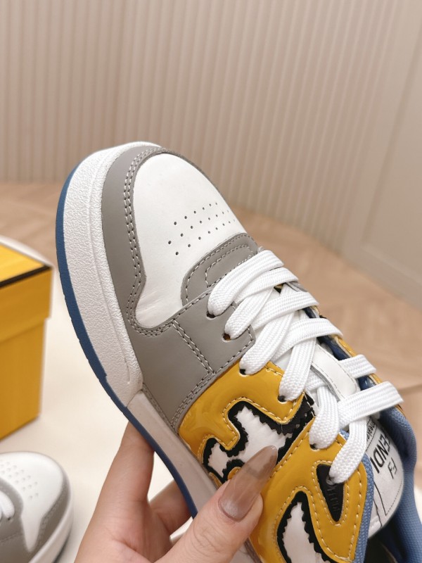 2025 Unisex Fendi White Yellow Grey Leather Sneakers FD Match LY00360(F)/LY00370(M)