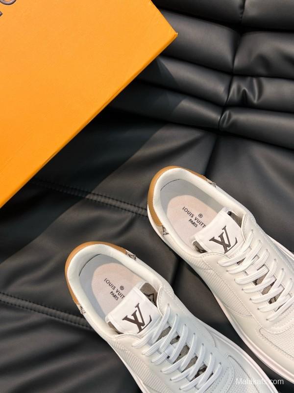 2024 Unisex Louis Vuitton White Brown Mesh Leather Sneakers MJ00400