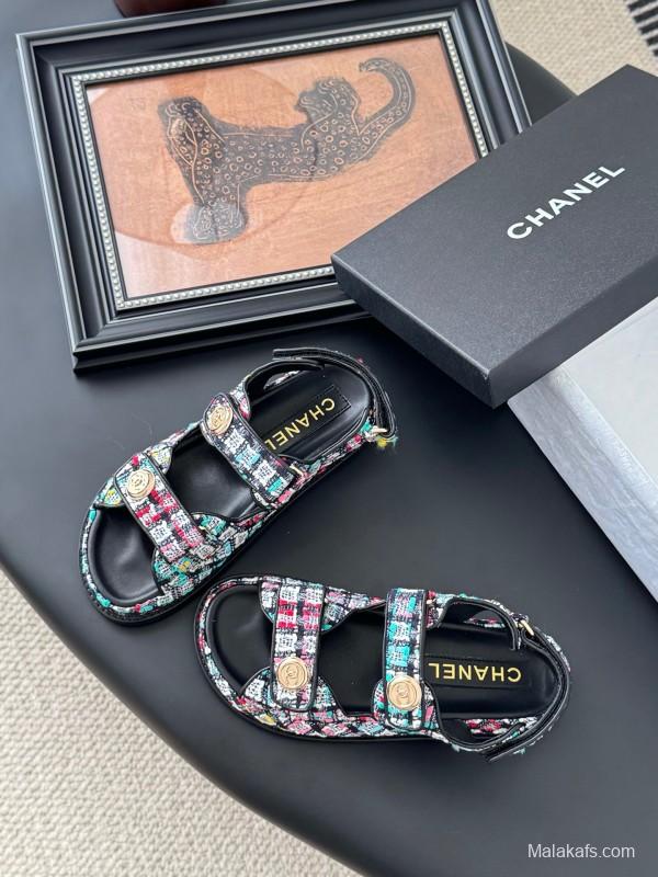 2025 Women Chanel Multicolor Fabric Sandals LY00320