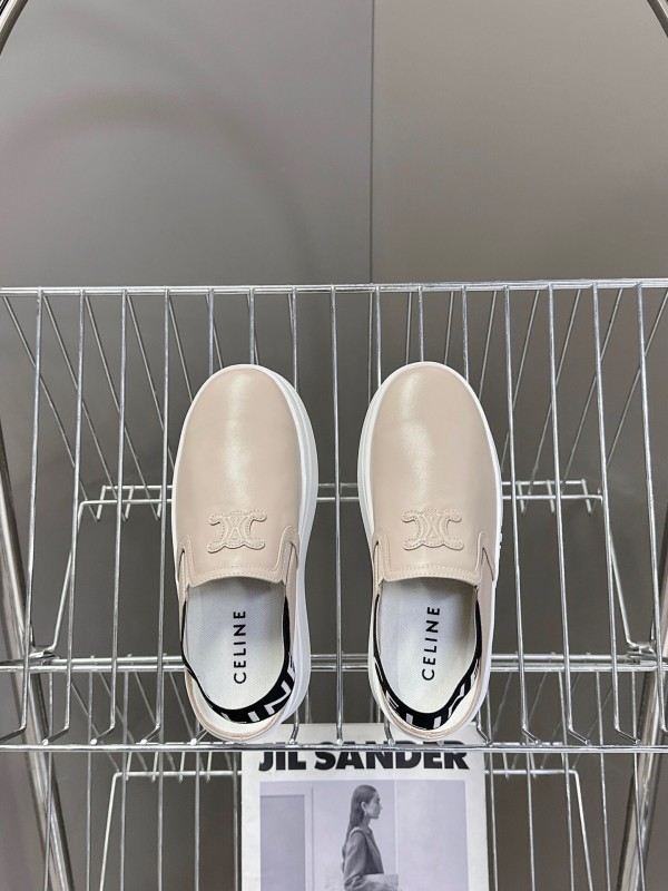 2025 Women Celine Beige Leather Slip-On Sneakers